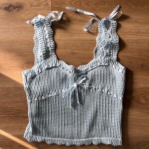 Lush Light Blue Textured Crop Top